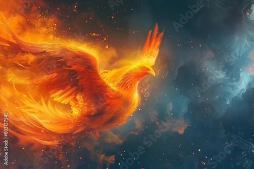 A phoenix rising from ashes, embodying rebirth and the power of positive change following a period of depression