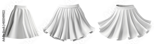 different model skirt on transparent background. pleated skirt mock up. White, gray and black variation