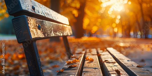 autumn table with yellow leaves wooden plank sunset forest Empty wooden table with autumn blurred background with bokeh