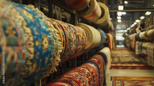 Lose yourself in the intricate patterns of a bustling textile factory, where fabrics of myriad origins are woven together, embodying the tapestry of global trade