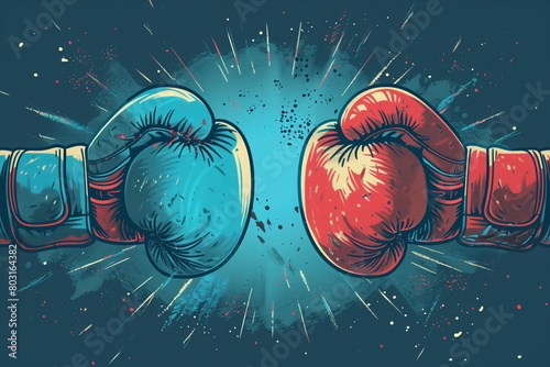boxing gloves with blue and red punching