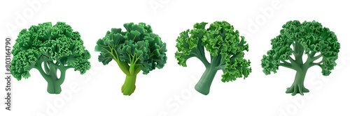 PNG kale 3d icons and objects collection, in cartoon style minimal on transparent, white background, isolate