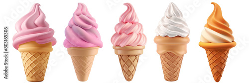 PNG ice cream cone 3d icons and objects collection, in cartoon style minimal on transparent, white background, isolate