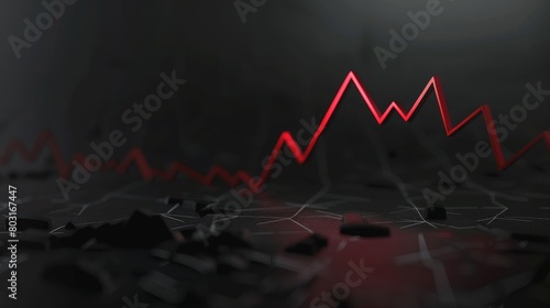 A graph with red lines and a black background. The graph is showing a downward trend. Scene is one of uncertainty and instability
