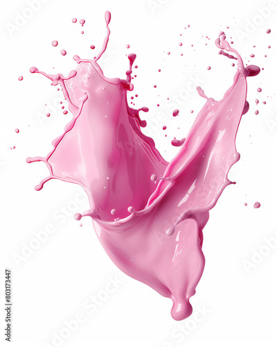 Splash of strawberry milk isolated on white background, pink milk, pink liquid splash.