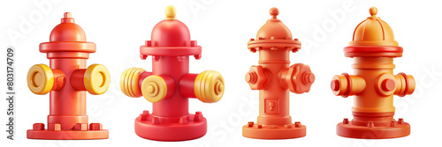 PNG fire hydrant 3d icons and objects collection, in cartoon style minimal on transparent, white background, isolate