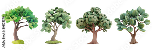 PNG eucalyptus tree 3d icons and objects collection, in cartoon style minimal on transparent, white background, isolate