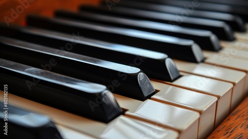 Close Up of Piano Keyboard With Black and White Keys