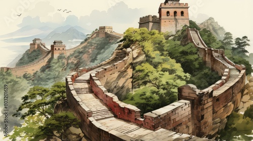 The great wall of China winding through a beautiful mountain landscape