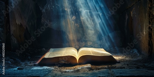rays of light shining down on an open bible