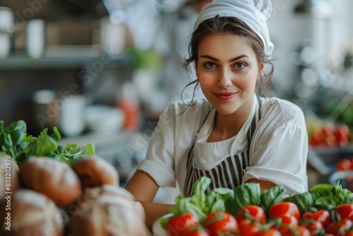 Portrait of a beautiful young female chef in a commercial kitchen