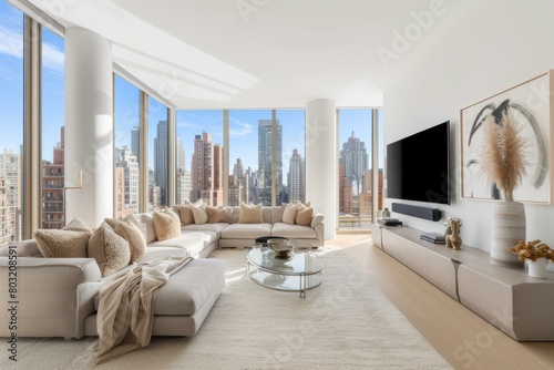 Modern minimalist bright apartment living room interior design