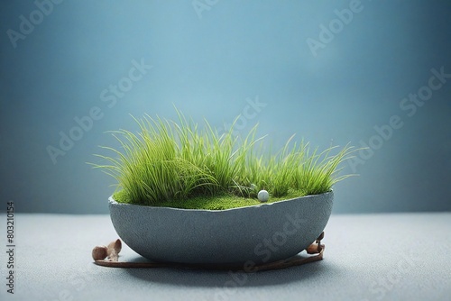 green grass in a pot