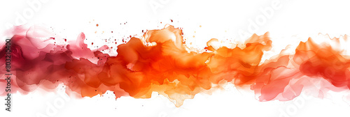 Orange and red watercolor paint bloom on transparent background.