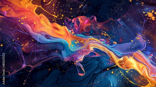 Cosmic dance of vibrant hues and liquid artistry