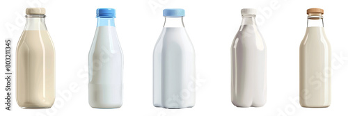 PNG milk bottle 3d icons and objects collection, in cartoon style minimal on transparent, white background, isolate