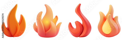 PNG flame 3d icons and objects collection, in cartoon style minimal on transparent, white background, isolate