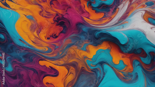 An image of dense fluid merging and intermingling in various vibrant hues against a plain background, filling the entire frame with captivating colors and textures ULTRA HD 8K