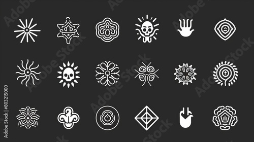 Elegant monochrome alchemical icons set on a black background