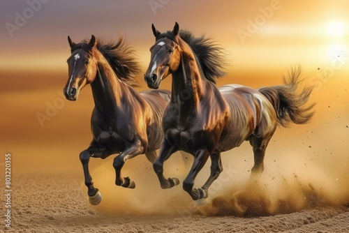 Two Horses Running in the Desert