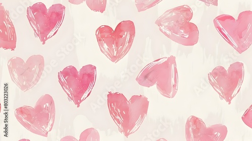 Romantic Hand-Drawn Pink Hearts Pattern on Pastel Background