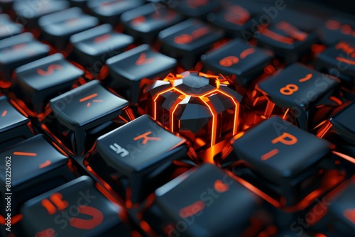 keyboard keys forming hand grenade shape concept of cyber warfare or hacking 3d illustration