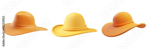 PNG sun hat 3d icons and objects collection, in cartoon style minimal on transparent, white background, isolate