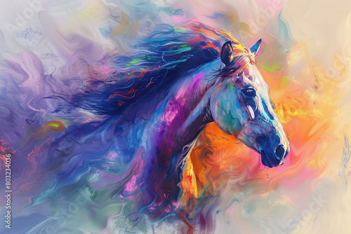 A horse depicted in an abstract impressionist style, conveying its beauty through vibrant colors and loose brushwork.