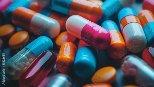 Medicine colorful of pills or capsules. Pharmaceutical medicament Healtcare concept 