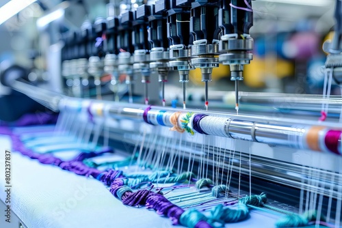 modern automatic embroidery machine closeup textile industry equipment needlework technology