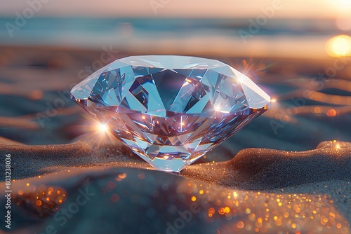 white diamond lying on sand stone gold
