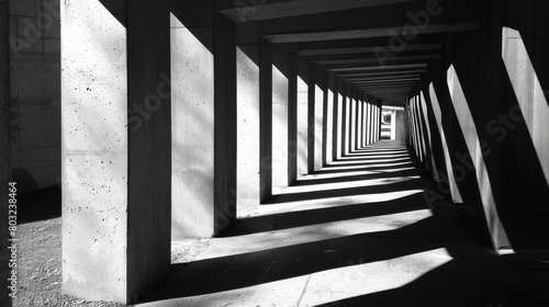 Striking architectural symmetry with shadow play on urban concrete wall