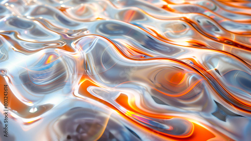 パールカラーの液体金属の波に反射するアブストラクトイメージ