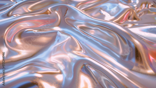 パールカラーの液体金属の波に反射するアブストラクトイメージ