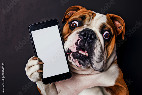 Caricature photo of a Bulldog with surprised gesture