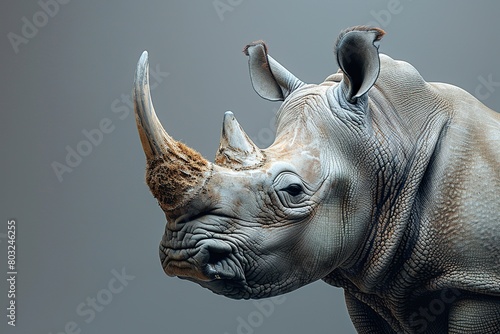 close-up portrait of a majestic and proud rhinoceros2/3 profile, award-winning National Geographic style