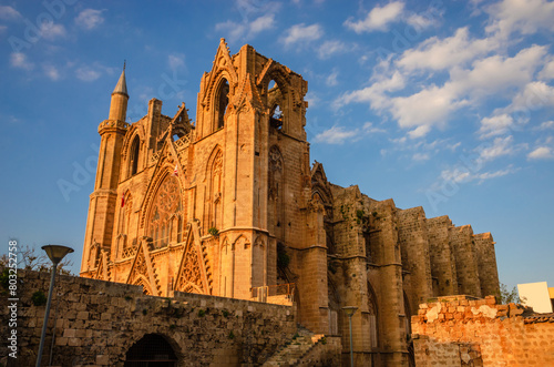 Beautiful Lala Mustafa Pasha Mosque at sunset in old town Famagusta, Cyprus