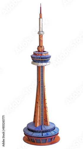 PNG Paper mache of CN tower canada architecture building white background.