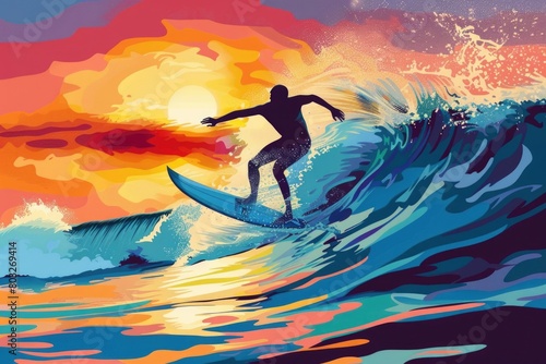 A man riding a wave on top of a surfboard. Ideal for sports and summer activities