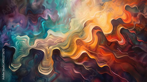 Vibrant abstract digital art portraying fluid shapes and intermingling colors