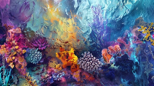 Vibrant and colorful abstract representation of a coral reef ecosystem