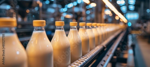 Efficient bottled milk production line in a standard factory optimizing productivity