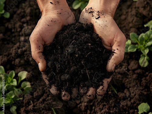 Hands Holding Rich Organic Soil with Biochar and Compost for Promoting Sustainable and Carbon-Sequestering Agriculture