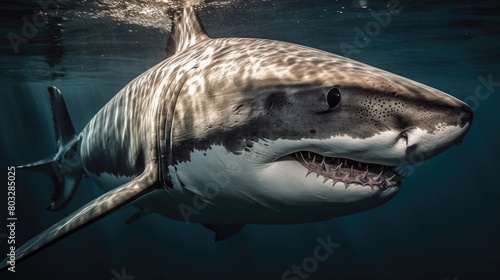 Sunlit Shark in Clear Blue Ocean Waters