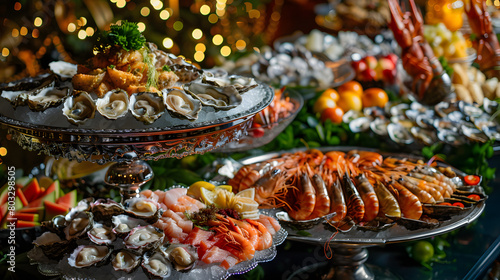 luxury seafood buffet with oysters, shrimp and crab