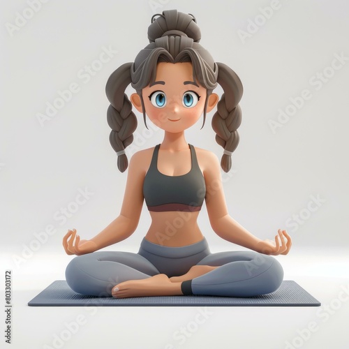 3D illustration of a young woman doing yoga
