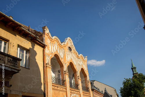 Secessionist building in Szekesfehervar, Hungary.Summer season.