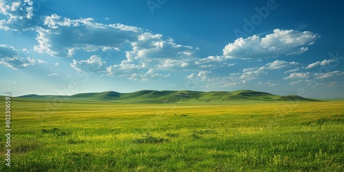 Vast Grassland Under Blue Sky