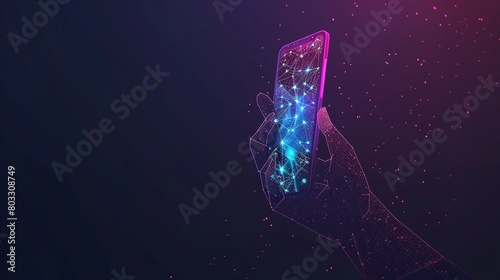 Abstract Hand Holding Phone with Blockchain