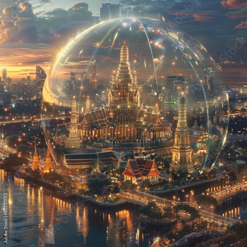 Bangkok Metropolis Enshrined A Vibrant Urban Oasis Captured in a Glass Dome